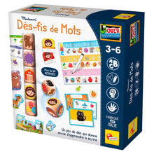 Lisciani Montessori word-building dice game box with 3–6 age label