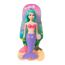 Lolly mechanical mermaid bath toy doll with teal hair, pink tail, and shell top