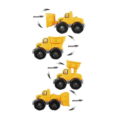 Yellow construction truck showing rotate90 movement angles