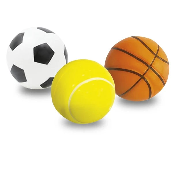 Foam ball set of 3: white soccer, yellow tennis, and orange basketball-style balls