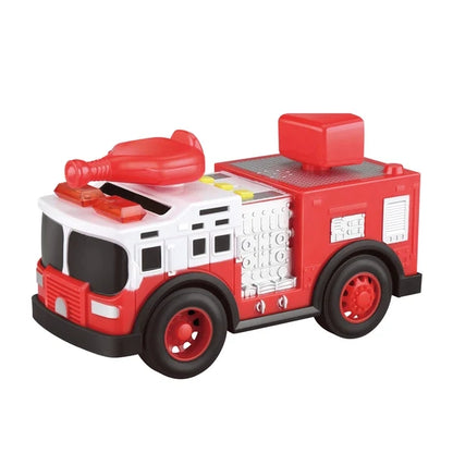 Red and white emergency rescue truck toy with rescue tool and roof siren