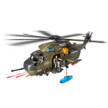 Military helicopter with 2 soldier figures and jeep