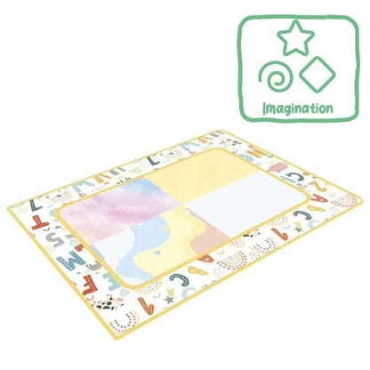 Kids magic water play mat with patterned border and blank screen window