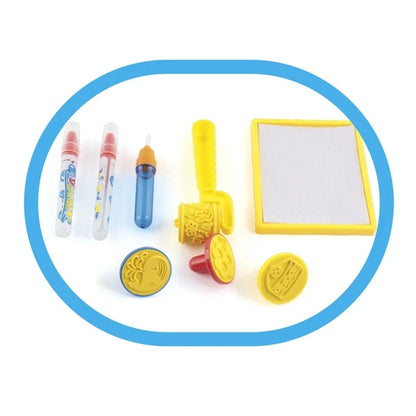 Magic water play mat accessory set: water pen, stamps, coins, and blank frame