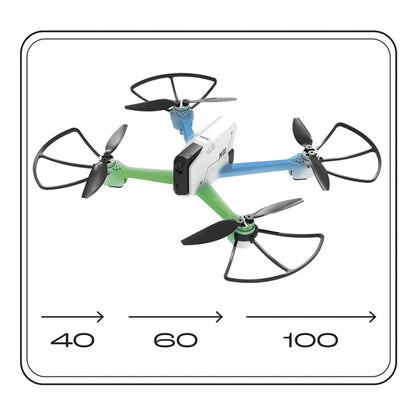 Drone on-screen controls with range values 40, 60, and 100 on display