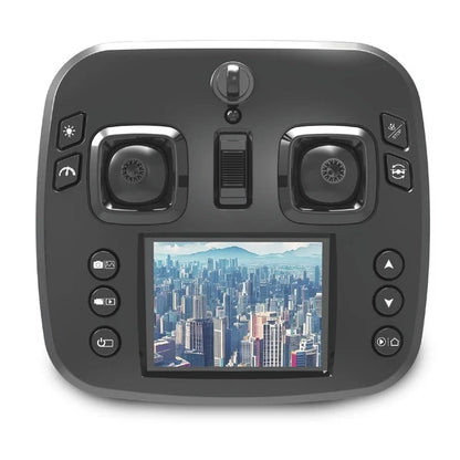 Drone controller with built-in screen and directional buttons, dark gray case