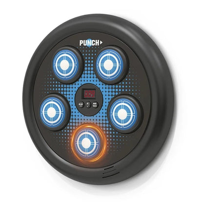 Electronic boxing target with four blue LED targets and digital display, round base