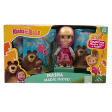 Masha and the Bear doll in box, blonde hair, pink hooded dress and boots