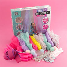 Bed canopy tent magic set with sheer fabric, straps, and colorful accessories