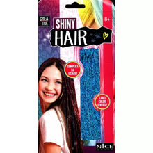 Shiny hair colored extensions retail pack with blue glitter strands