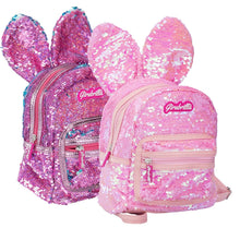 Girabrilla sequin bunny backpack set, purple and pink with adjustable straps