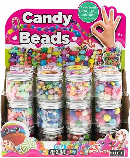 Bead jar set with multiple clear jars filled with colorful beads