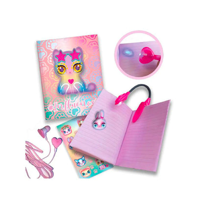 Secret diary book with pink cover, cute character print, and lock key charm