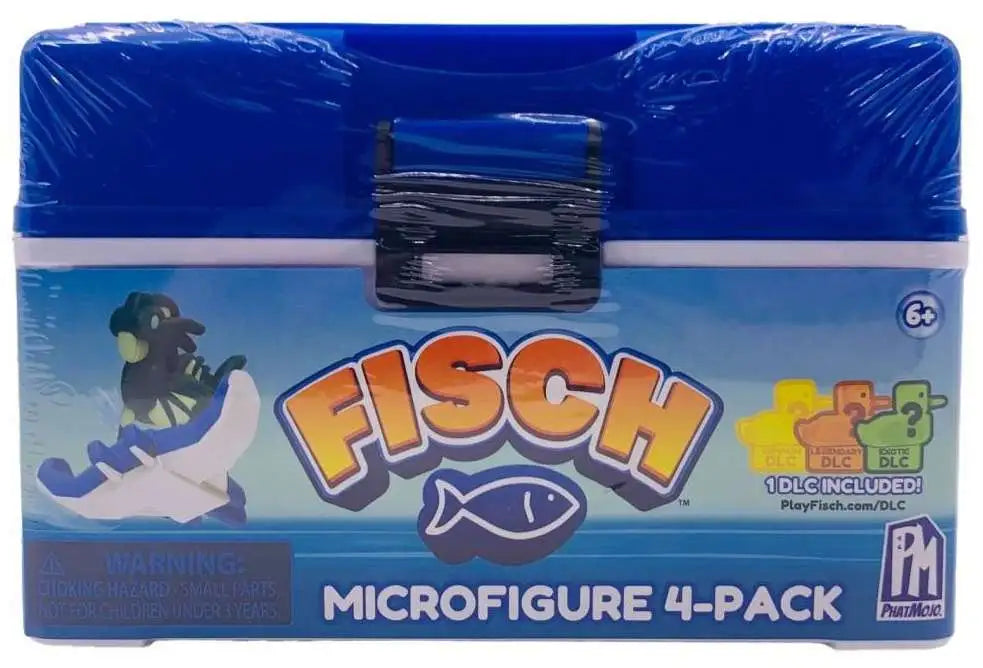 Microfigure 4-pack toy set in blue blister with Fisch graphics, age 6+ label