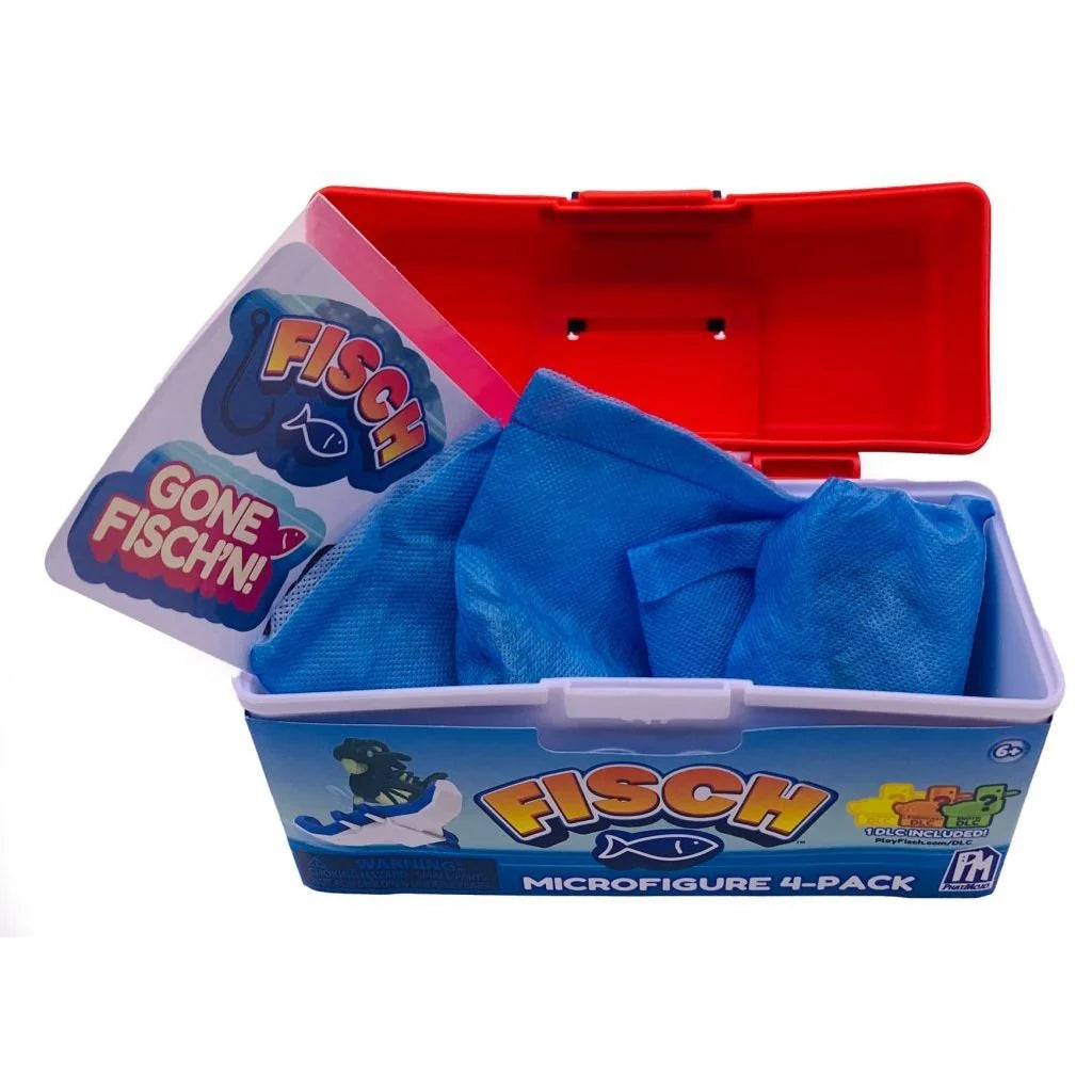 Microfigure 4-pack toy set in open blue box with red lid and blue insert
