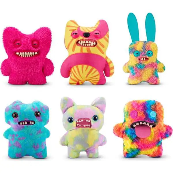 Colorful blind figure plush monsters set of six with fuzzy faces and teeth