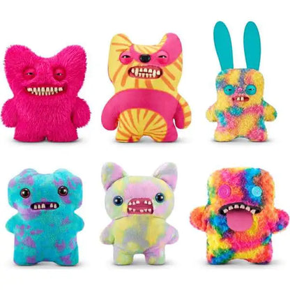 Colorful blind figure plush monsters set of six with fuzzy faces and teeth
