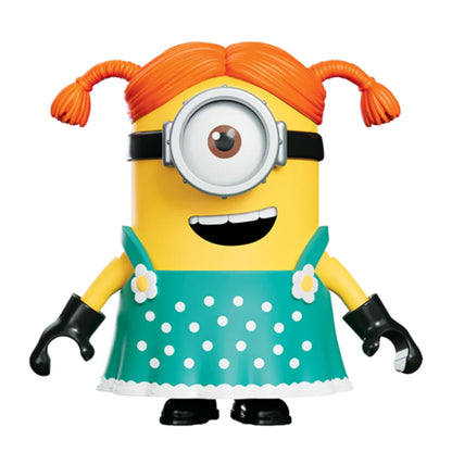 Carl the Streamer Minion figure, front view with orange hair, goggles, teal polka-dot apron.