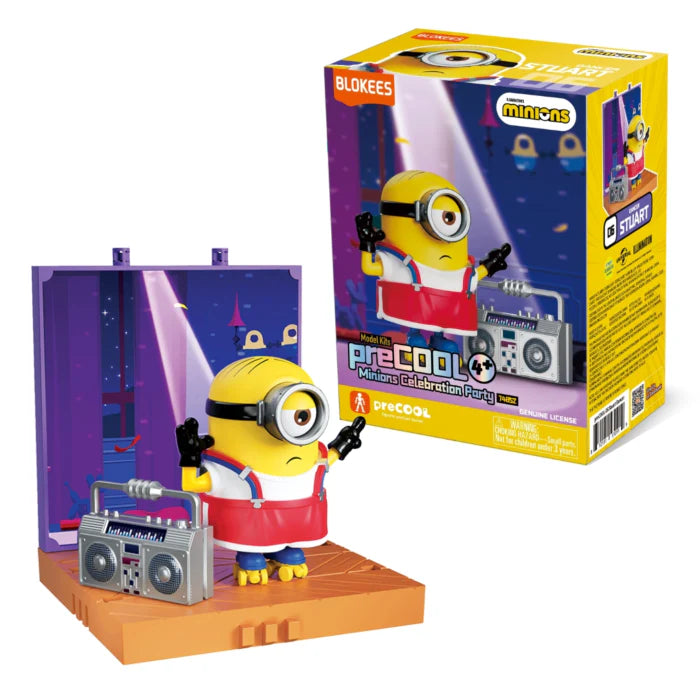 Blokees Minions preCOOL Celebration Party Series kit box featuring Stuart dancer figure