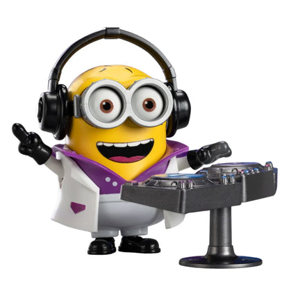 Phil the DJ Minions figurine holding a DJ turntable, headphones on