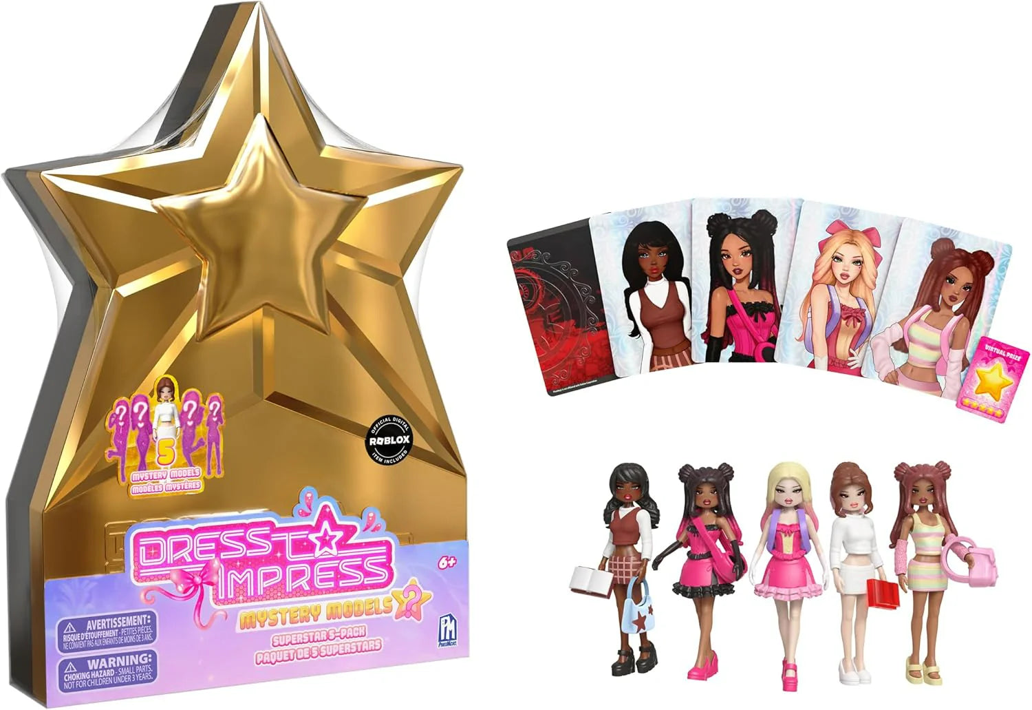 Dress To Impress Superstar 5-Pack Series 2 box with gold star and mystery dolls