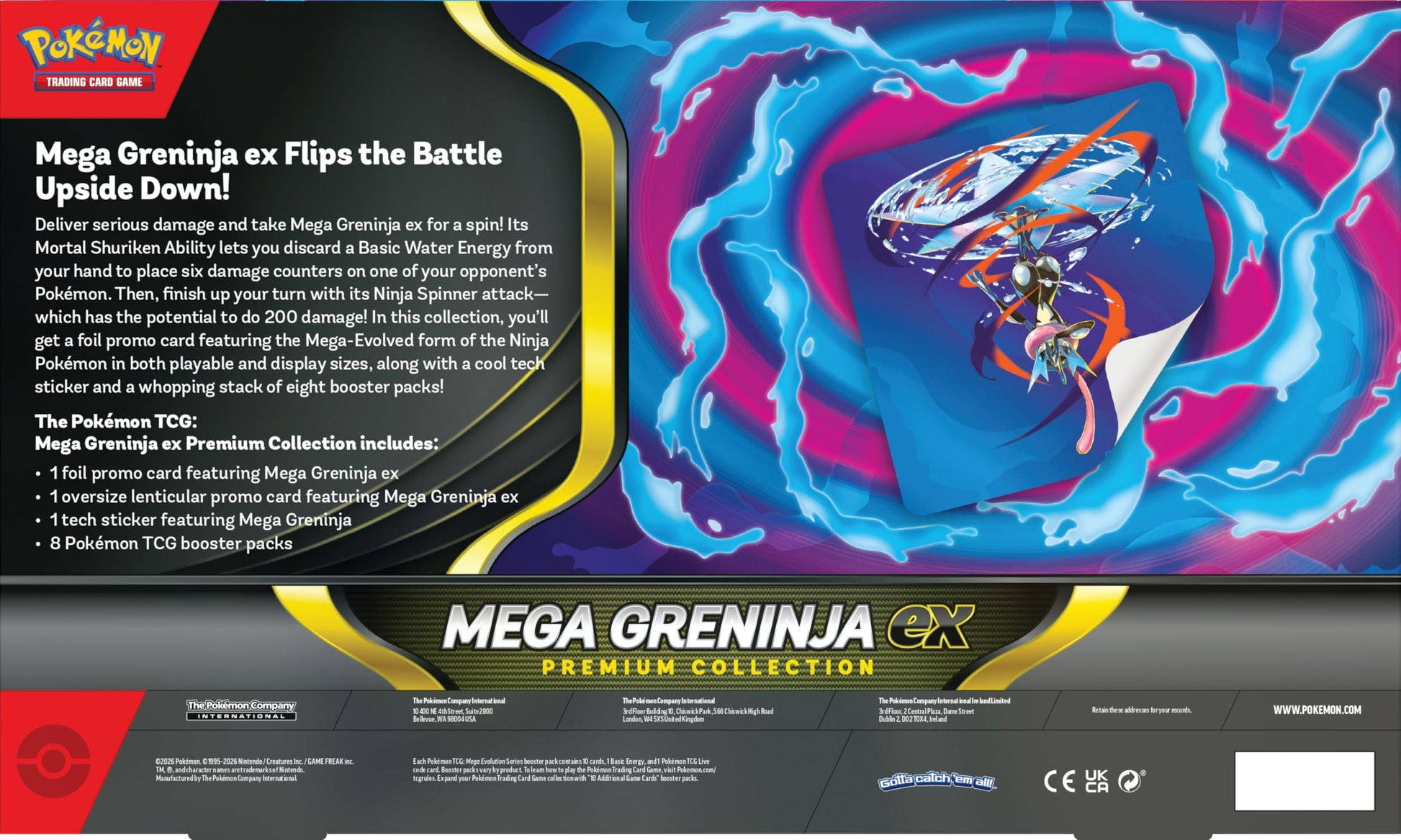 Pokemon premium collection box back with Mega Greninja ex artwork and feature text