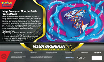 Pokemon premium collection box back with Mega Greninja ex artwork and feature text