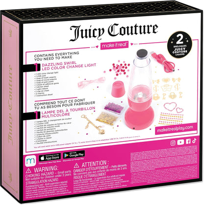 Parte trasera de la caja Juicy Couture con instrucciones y piezas para la lámpara LED multicolor