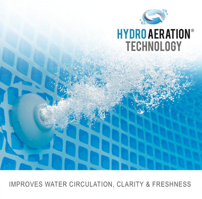 Blue above-ground pool wall with Hydro Aeration splash and bubbles