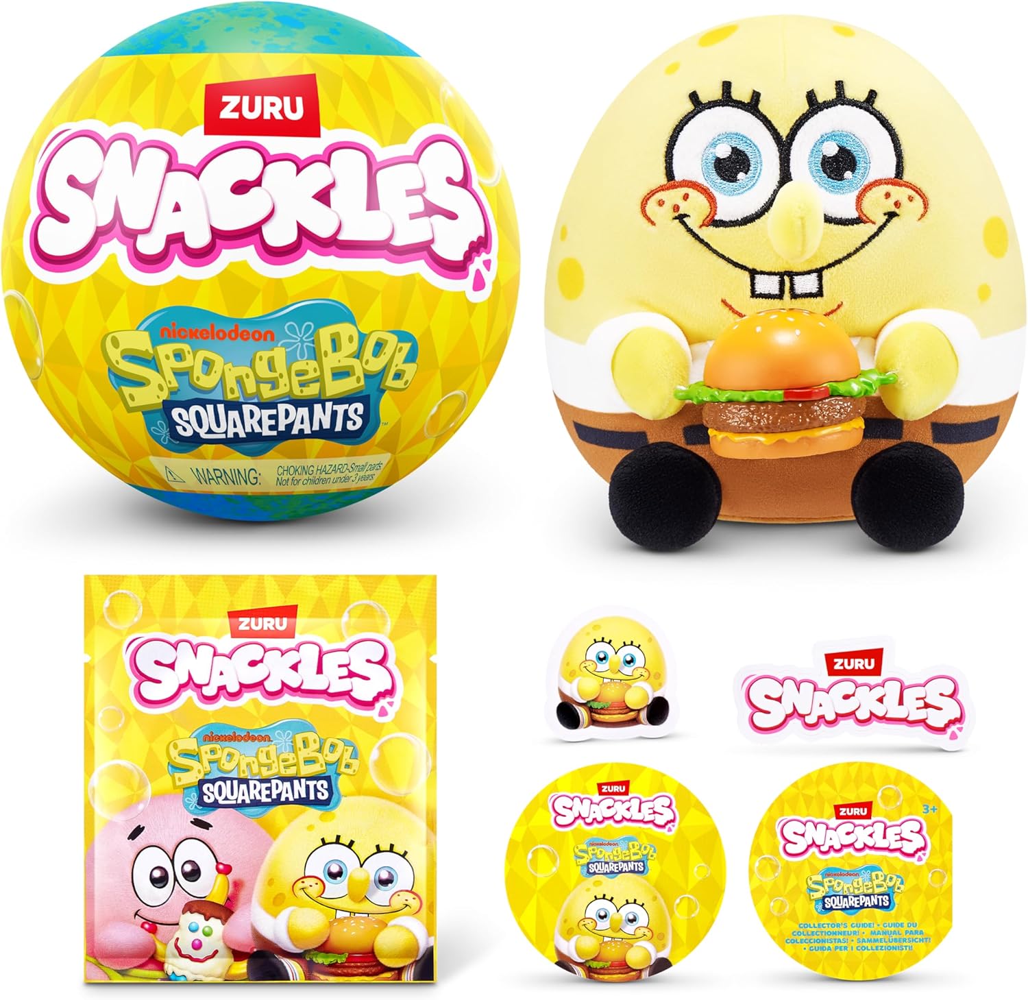 ZURU Snackles SpongeBob collectible capsule in yellow ball packaging with character figure
