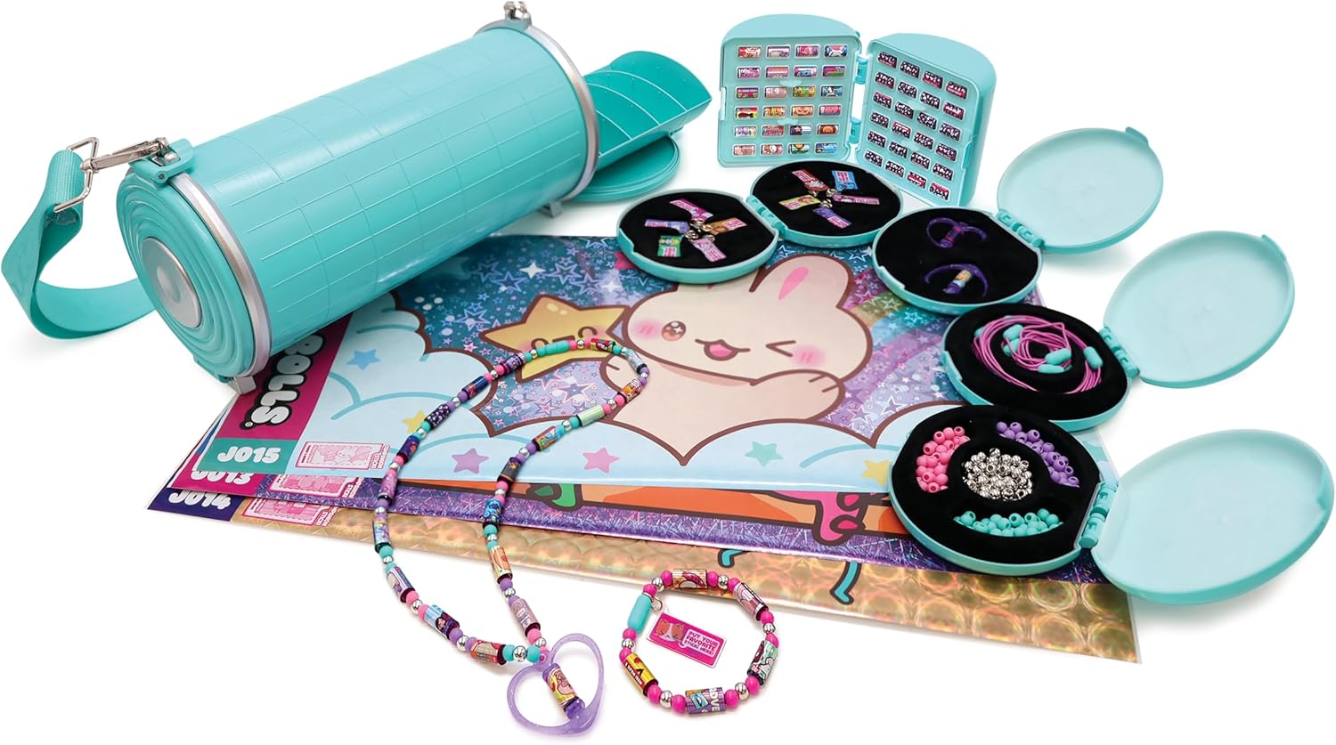 Sticker-Bastel-Set: Rolluxe Case, Mini-Fächer, Armbänder und Kordeln auf Unterlage