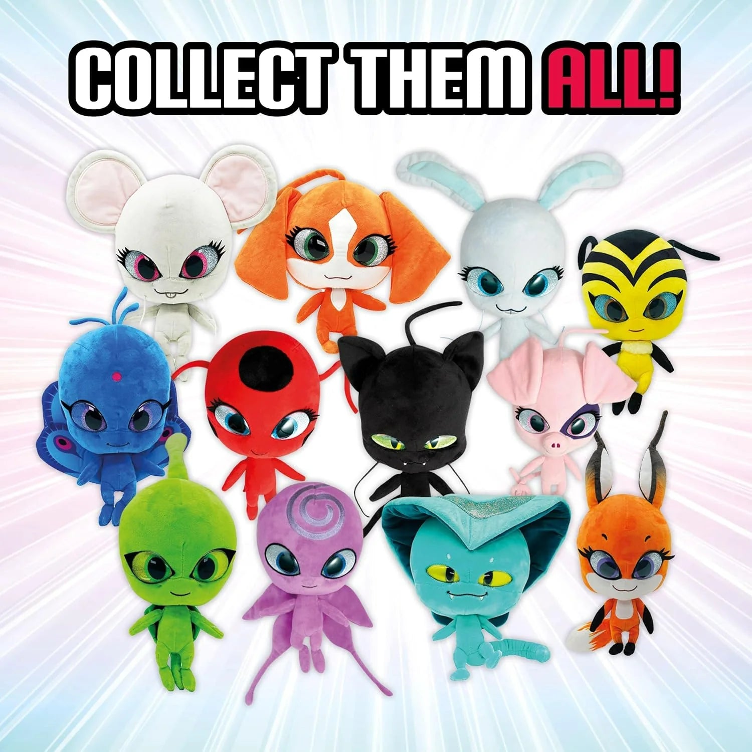 Kwaaks Miraculous Ladybug Assorted Plüschfiguren-Set mit vielen Farben und Motiven