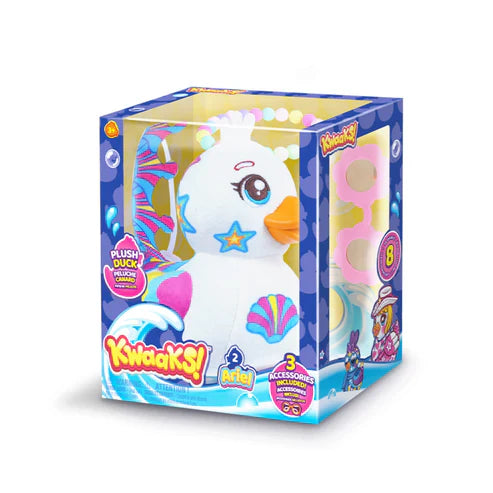 Plush duck 15 cm in set box, white plush with colorful star and shell details