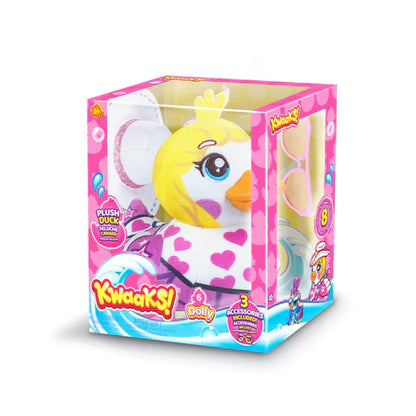 Plush duck 15 cm in set box, yellow-and-white with heart pattern
