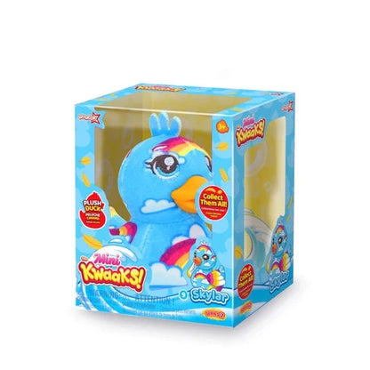 Blue mini plush duck toy in clear window retail box