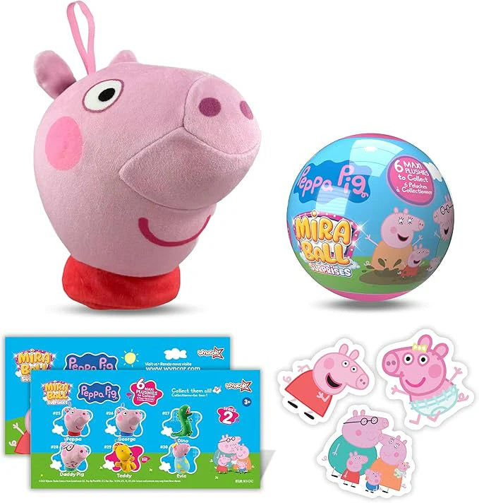Pink Peppa Pig plush blind ball with hanging loop and embroidered face