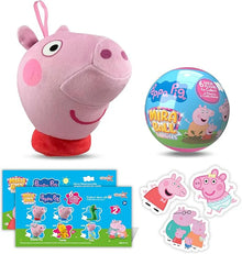 Pink Peppa Pig plush blind ball with hanging loop and embroidered face