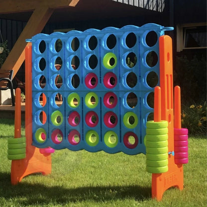 Outdoor yard game with blue peg board and multicolor pegs in orange frame