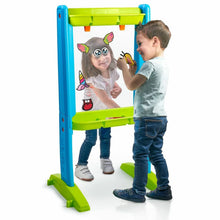 Art And Fun Board in blue with green frame and tray, kids draw on white panel
