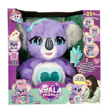 Purple Koala Mama plush toy in retail box, koala face and glowing heart belly