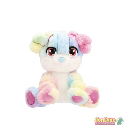 Peluche conejo esponjoso multicolor con orejas rosas y ojos grandes
