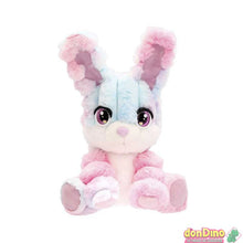 Peluche conejo esponjoso con orejas largas rosas y ojos brillantes