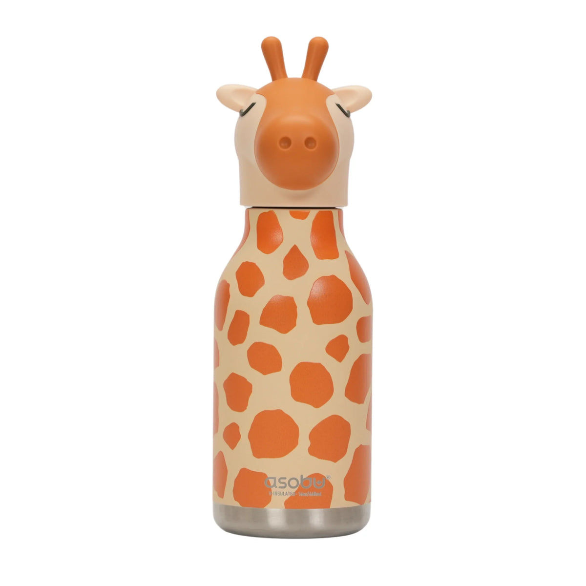 473ml giraffe character water bottle with orange face and spotted pattern