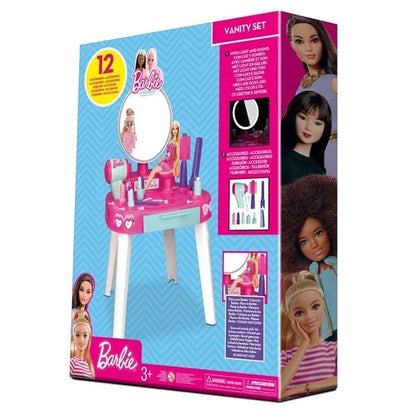 Barbie vanity set box featuring 12 accessories and makeup tools
