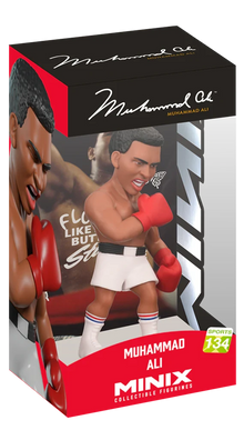 Muhammad Ali collectible boxing figure, red gloves, white shorts, boxed