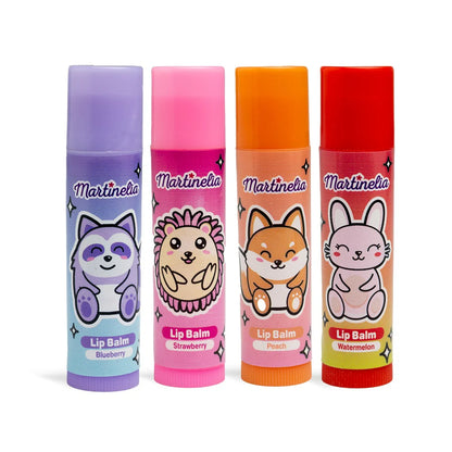 4 balsamuri de buze Martinelia cu animale: Blueberry, Strawberry, Peach, Watermelon