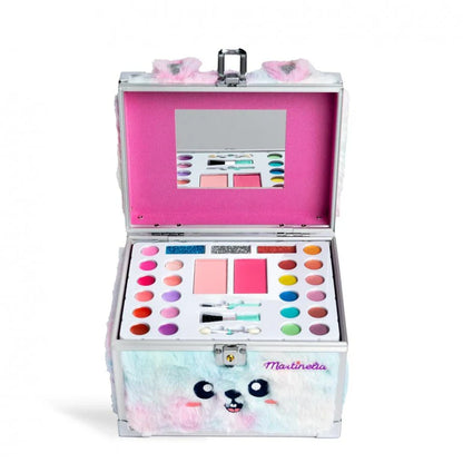 Circus makeup case open, pink interior with multi-color eyeshadow and blush