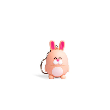 Pink bunny lip balm keychain with metal loop keyring