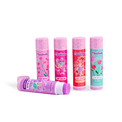 Fairy Things dream lip balm tubes, pink glitter caps, 4-piece set