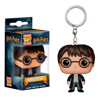 Harry Potter Pocket Pop keychain with chibi figure, round glasses, wand clasp charm